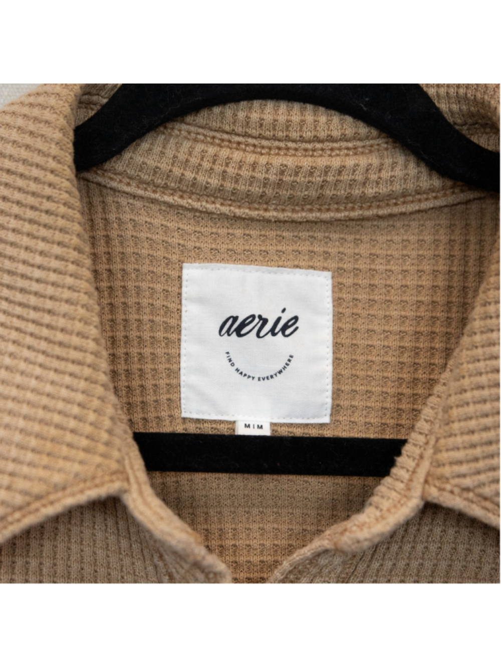 Aerie Lumber Jane tan waffle knit button down shirt shacket -M - Picture 3 of 4